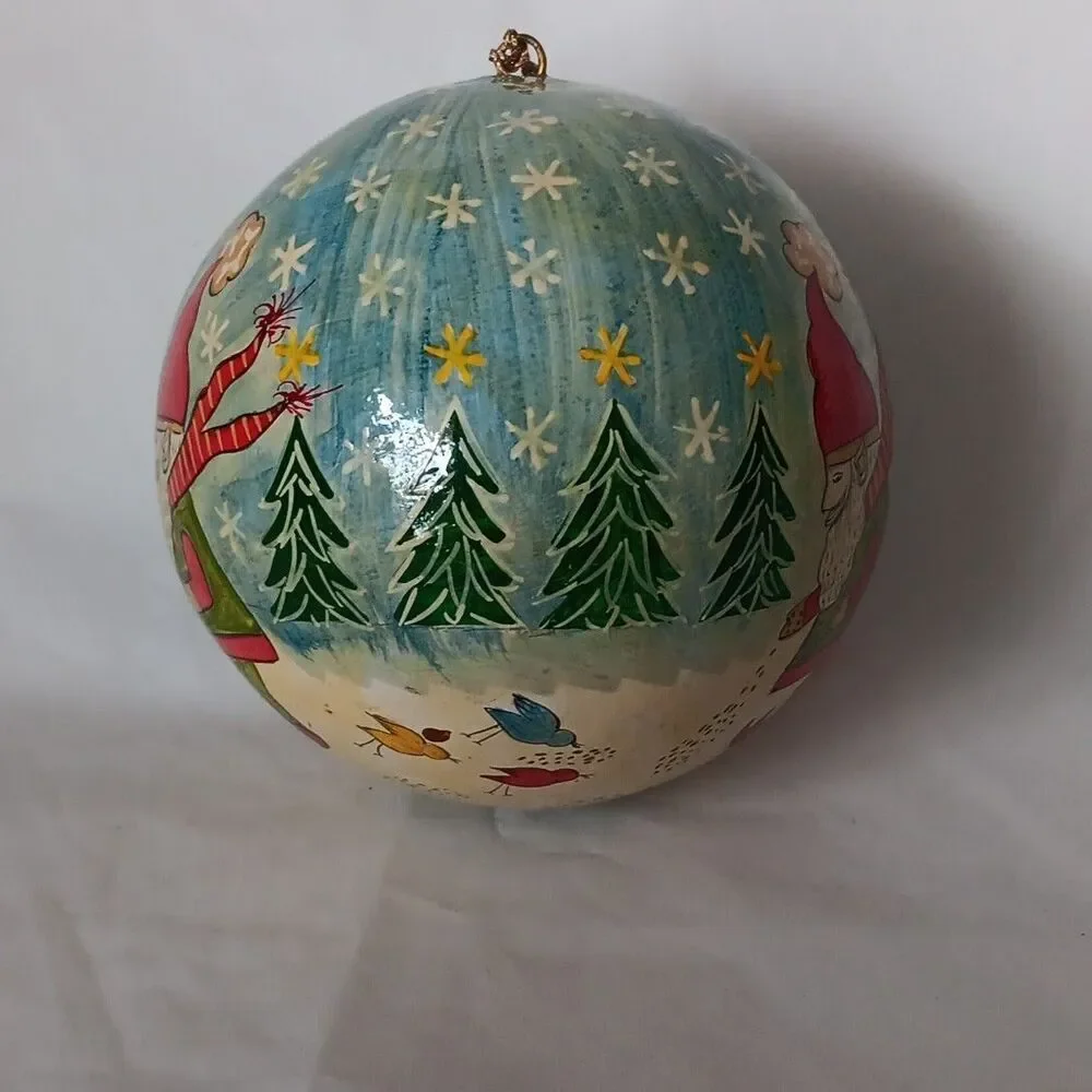 Traditional Hand Painted Ornaments From India Large 4in Christmas Tree Gnome